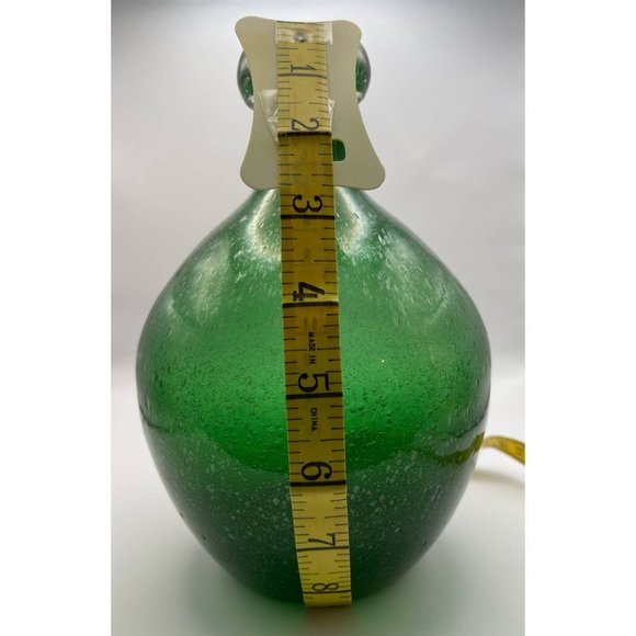 Mid century modern handcrafted with bubble details dark green glass vase - Picture 7 of 8